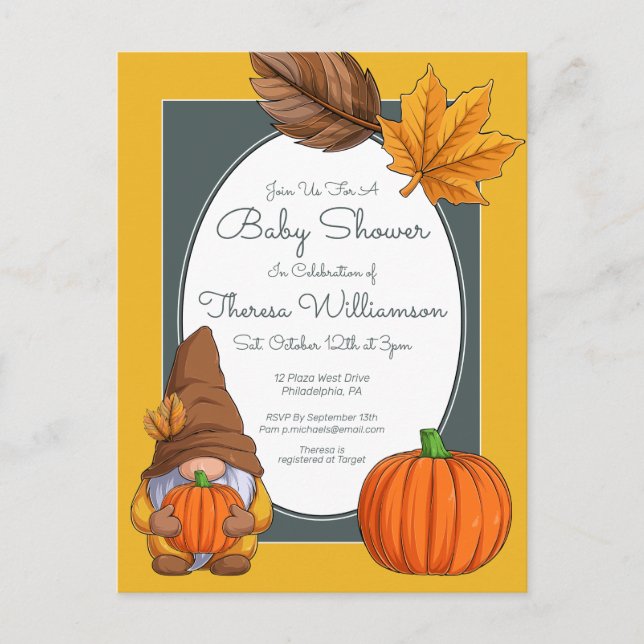 BABY SHOWER | Invitación al otoño de Gnome (Anverso)
