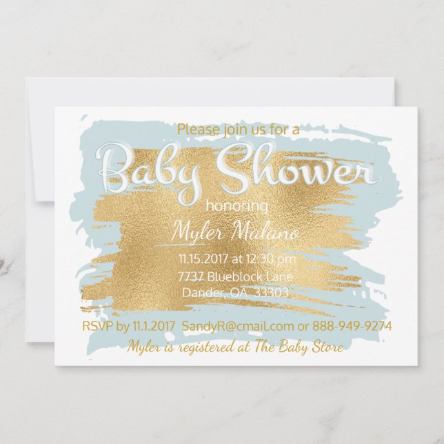 Baby Shower Invitación Azul/Oro (Anverso)