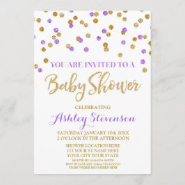 Baby Shower Invitación Confetti de oro púrpura