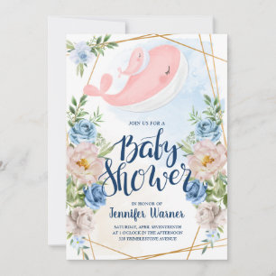Baby Shower   Invitación de ballena rosa acuarela