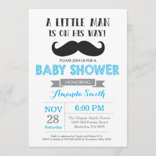 Baby Shower Invitación de bigote azul y gris