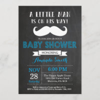 Baby Shower Invitación de bigote azul y gris