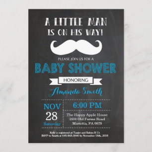Baby Shower Invitación de bigote azul y gris