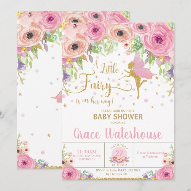 Baby Shower Invitación de hadas Baby Shower Floral (Anverso / Reverso)