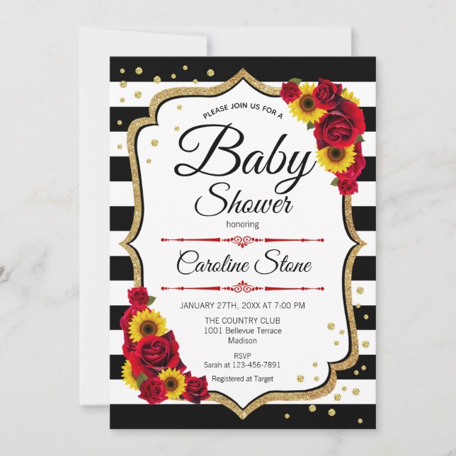 Baby Shower - Invitación de oro de Sunflowers Red  (Anverso)