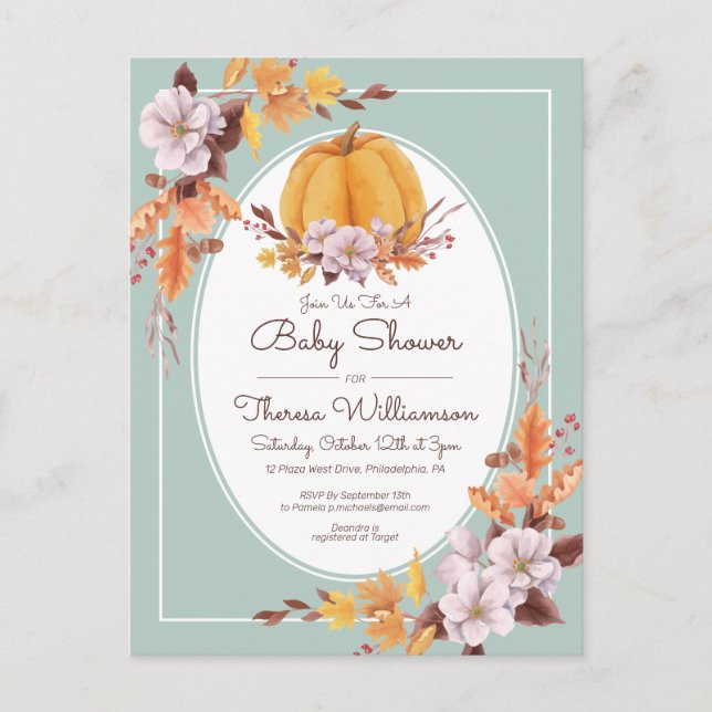 Baby Shower | Invitación de otoño a acuarela de Bo (Anverso)