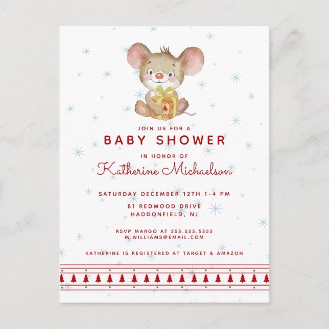 BABY SHOWER | Invitación de Ratón de Navidad Feliz (Anverso)