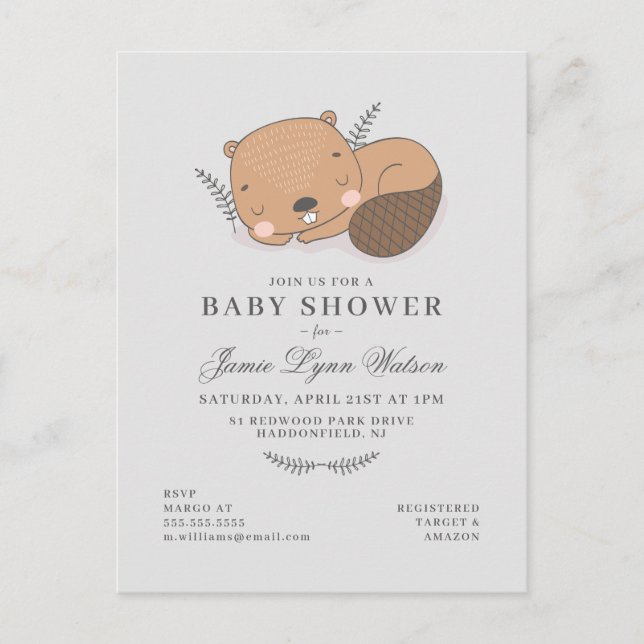 BABY SHOWER | Invitación de Sleepy Beaver (Anverso)