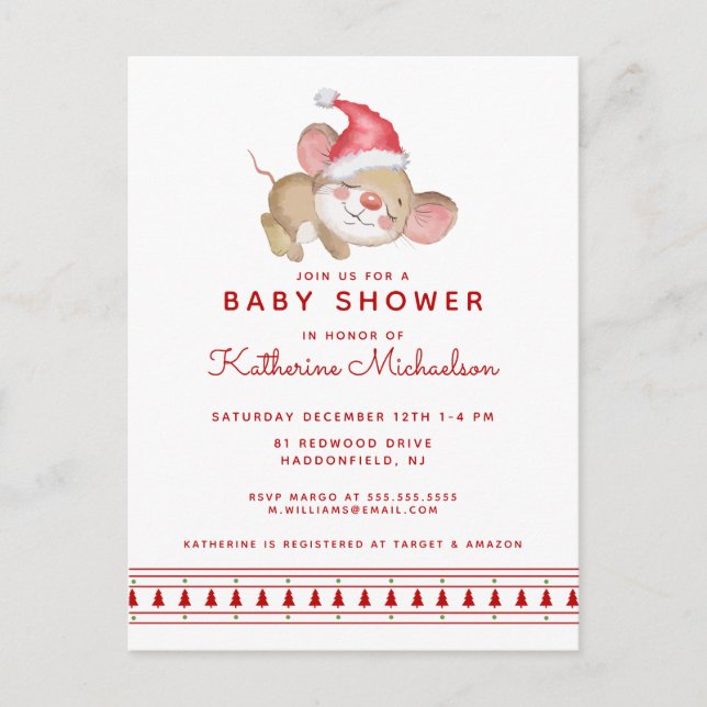 BABY SHOWER | Invitación del ratón de Feliz Navida (Anverso)