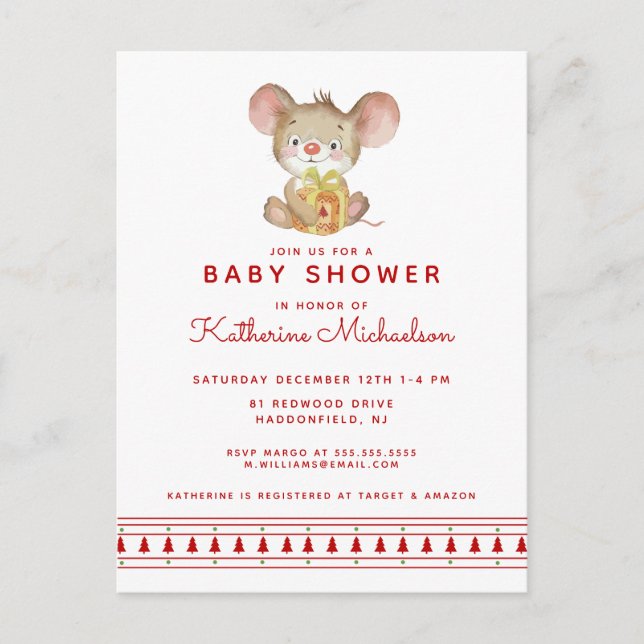 BABY SHOWER | Invitación del ratón de Feliz Navida (Anverso)