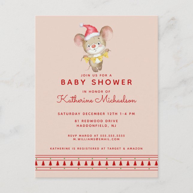 BABY SHOWER | Invitación del ratón de la feliz Nav (Anverso)