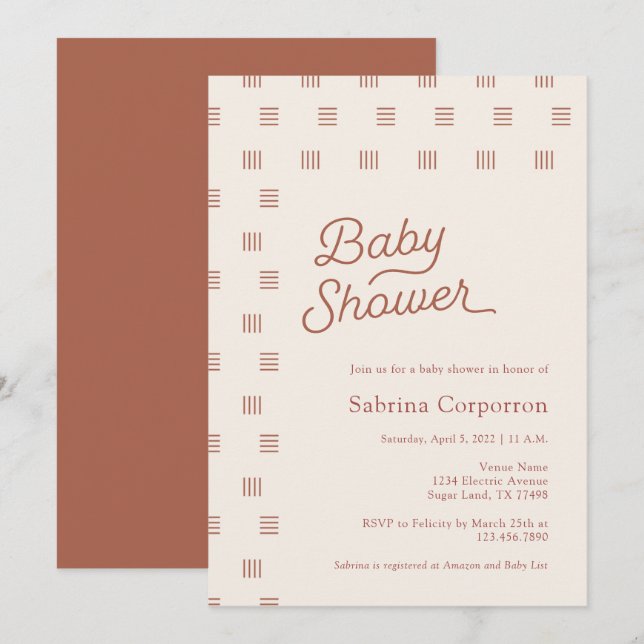 Baby Shower | Invitación Minimalista del Boho (Anverso / Reverso)