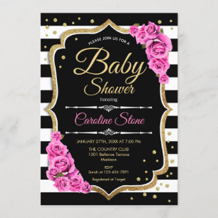 Baby Shower Invitación Rayas blancas rosadas