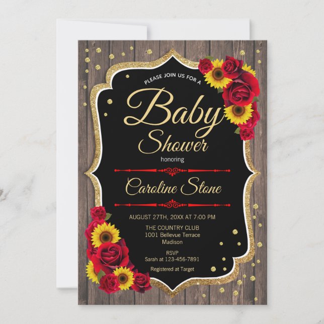Baby Shower - Invitación Rústica de los Rosas Sunf (Anverso)