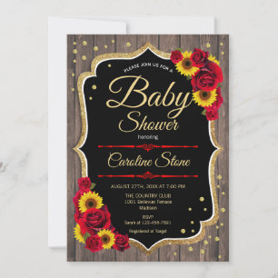 Baby Shower - Invitación Rústica de los Rosas Sunf