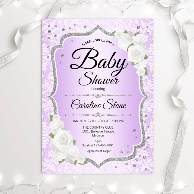 Baby Shower - Invitación Silver White Purple (Subido por el creador)