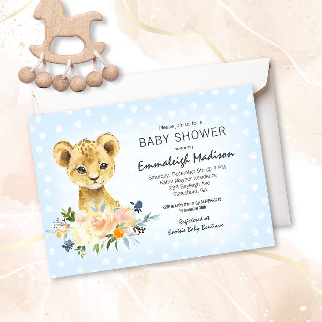 Baby Shower Lion Cub Floral Blue (Subido por el creador)