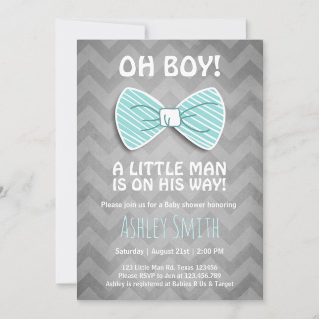 Baby Shower Little Man Invitación Bow Tie Blue (Anverso)