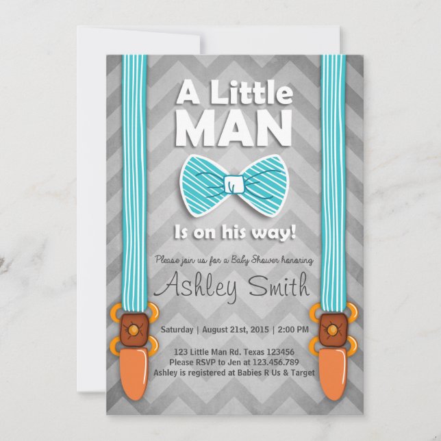 Baby Shower Little Man Invitación Bow Tie Blue (Anverso)