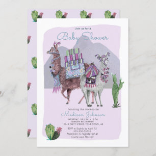 Baby Shower   Llamas y cactus   Invitaciones Lilac