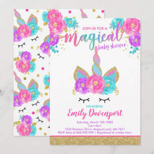 Baby Shower mágico de la invitación de unicornio a