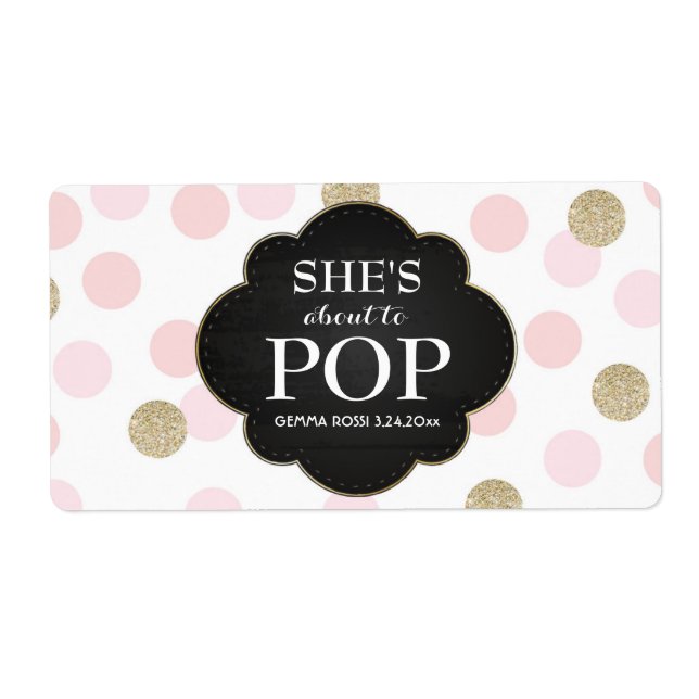 Baby Shower Mini Etiqueta de champán puntos rosado (Frente)