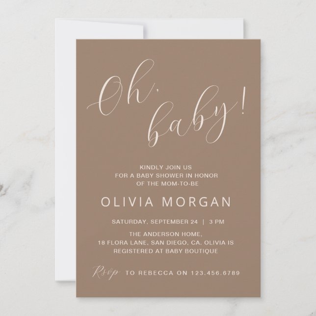 Baby Shower Modern Brown Tan Elegante Invitación (Anverso)