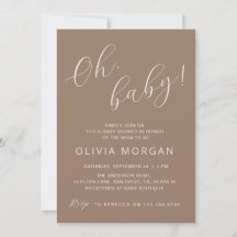Baby Shower Modern Brown Tan Elegante Invitación