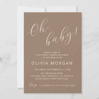Baby Shower Modern Brown Tan Elegante Invitación