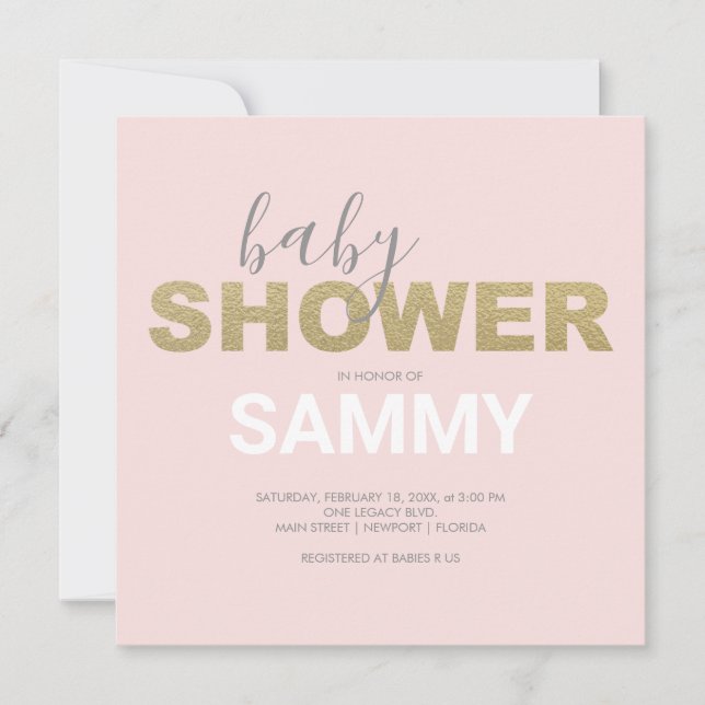 Baby Shower moderno rosa y falso oro (Anverso)