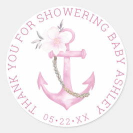 Baby Shower Nautical Gracias Pegatina | Flor rosa