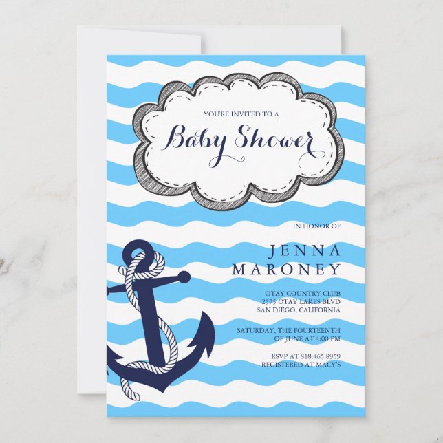Baby Shower Náutico con invitación de autor (Anverso)