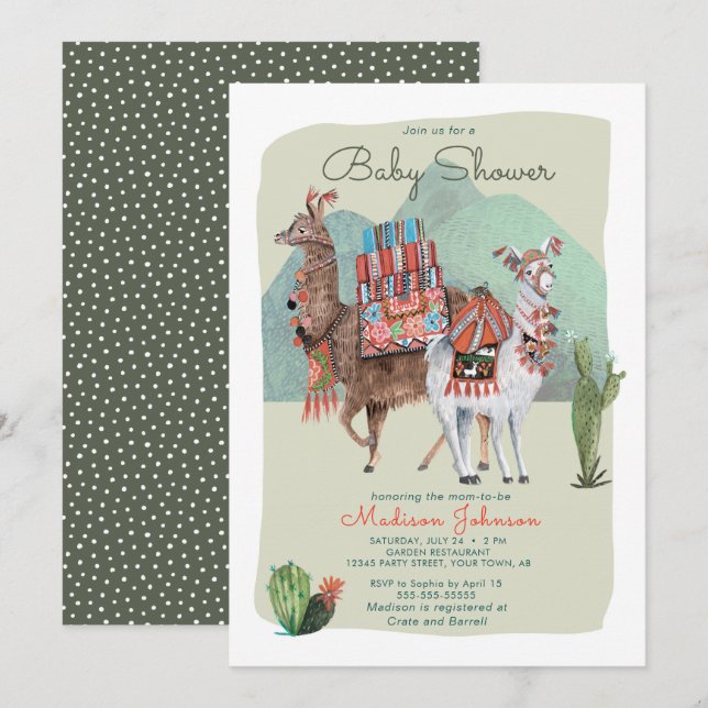 Baby Shower Niño | Llamas & Cactus | Invitaciones (Anverso / Reverso)