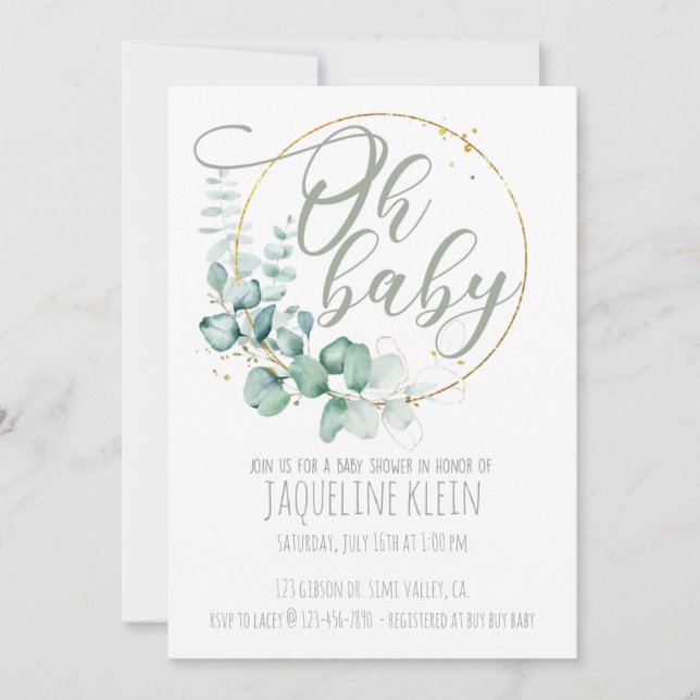 BABY SHOWER, OH BABY, EUCALYPTUS INVITE (Anverso)