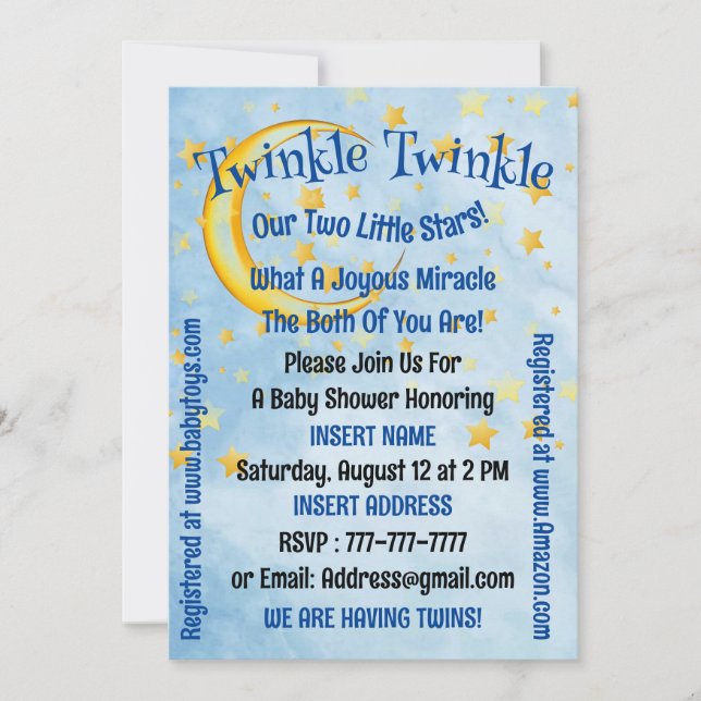 Baby Shower Para Niños Gemelos, Tarjeta Plana (Anverso)