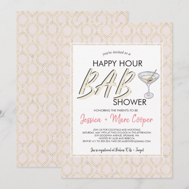 Baby Shower Parejas | Tarjeta Happy Hour (Anverso / Reverso)