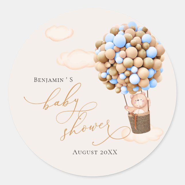 Baby Shower Pegatina Bear Balón azul (Anverso)
