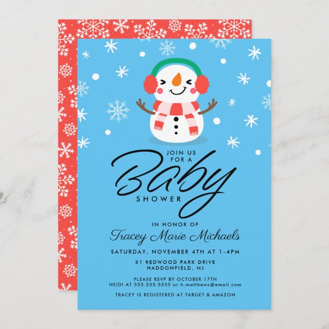 BABY SHOWER | Pequeña Invitación Cuta De Snowman (Anverso / Reverso)