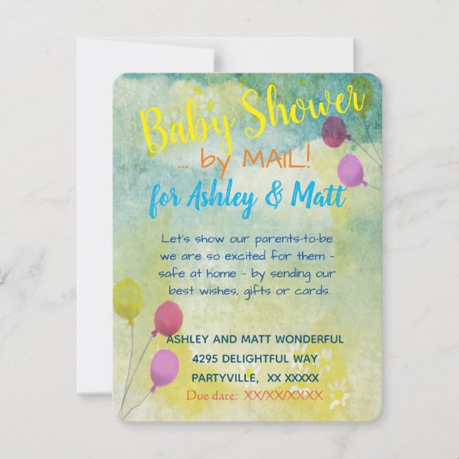 Baby Shower por Mail Daisies Balloons Invitación (Anverso)