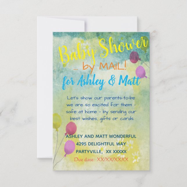 Baby Shower por Mail Daisies Balloons Invitación (Anverso)