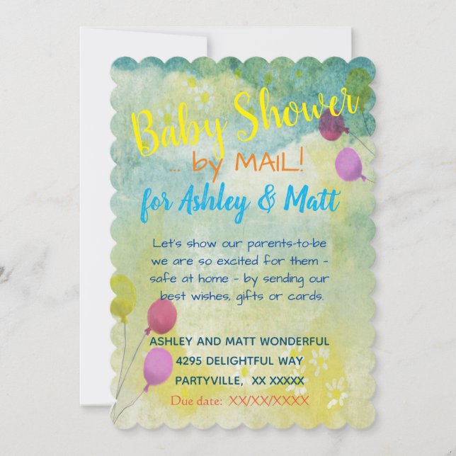 Baby Shower por Mail Daisies Balloons Invitación (Anverso)