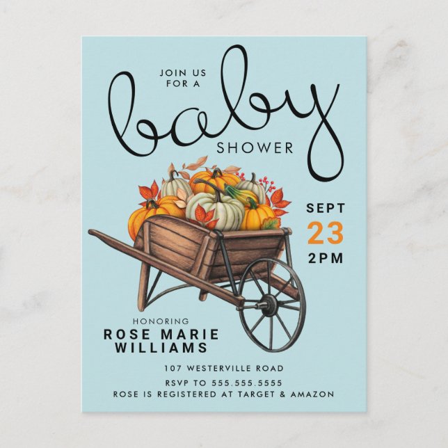 BABY SHOWER | Postal de barril de rueda de calabaz (Anverso)