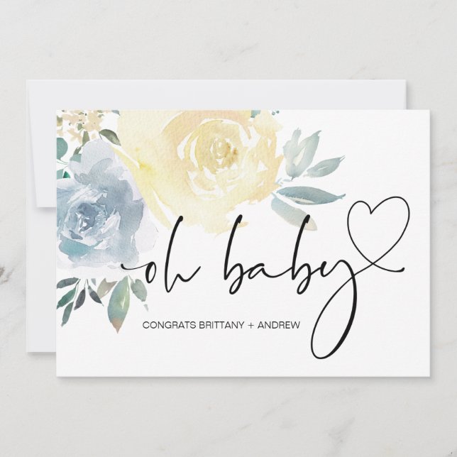 Baby Shower Pregnancy Felicitaciones Blue Floral (Anverso)
