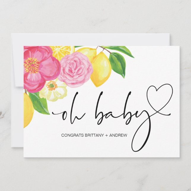 Baby Shower Pregnancy Felicitaciones Floral rosa (Anverso)