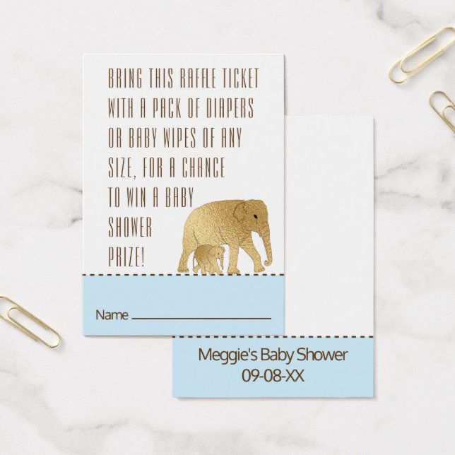 Baby Shower Raffle Ticket Elephant Gold Blue (Oficina)