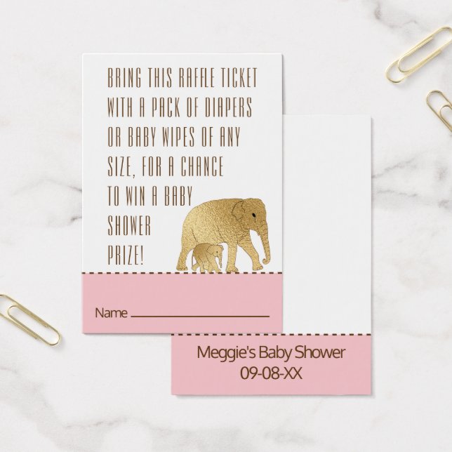 Baby Shower Raffle Ticket Elephant Gold Pink (Oficina)