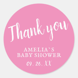 Baby Shower rosa simple Gracias Pegatina