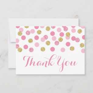 Baby Shower rosa y dorado gracias tarjetas planas