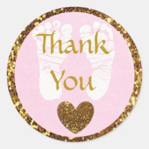 Baby Shower Rosa y Oro Gracias Pegatina