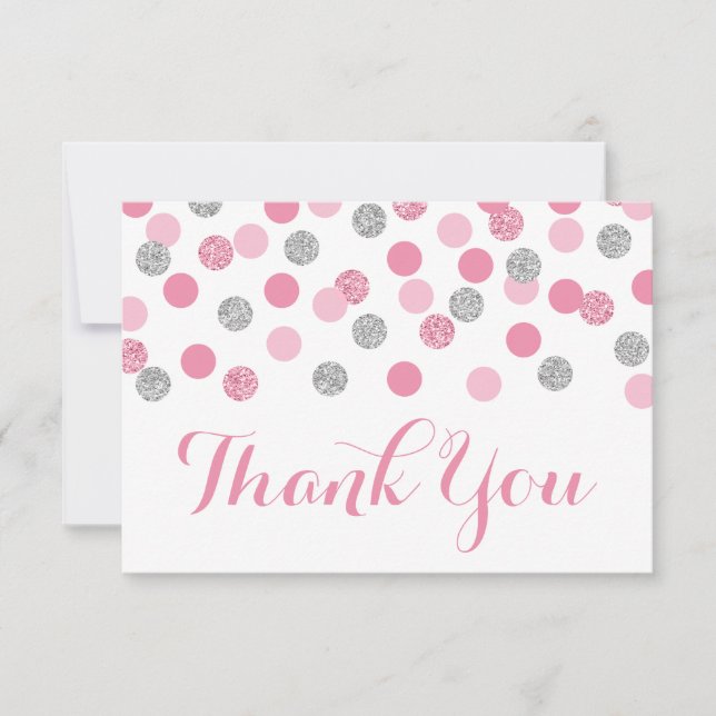 Baby Shower rosa y plateado gracias tarjetas plana (Anverso)